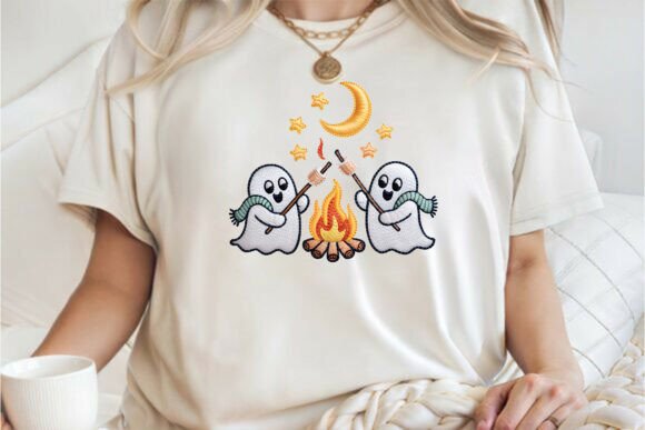 Cute Ghost Campfire Embroidery Tee PNG Review