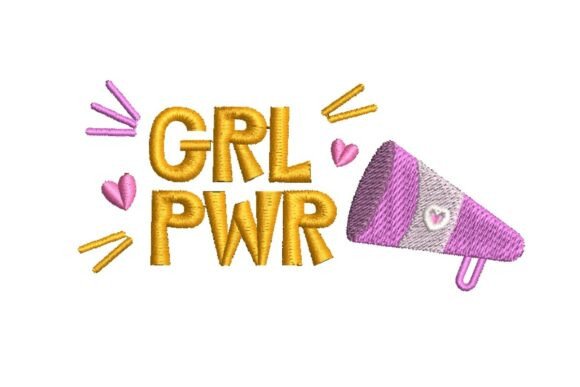 GRL PWR Megaphone with Hearts Embroidery Design