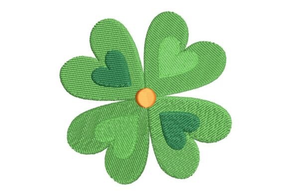 Layered Green Four-Leaf Clover Embroidery Design